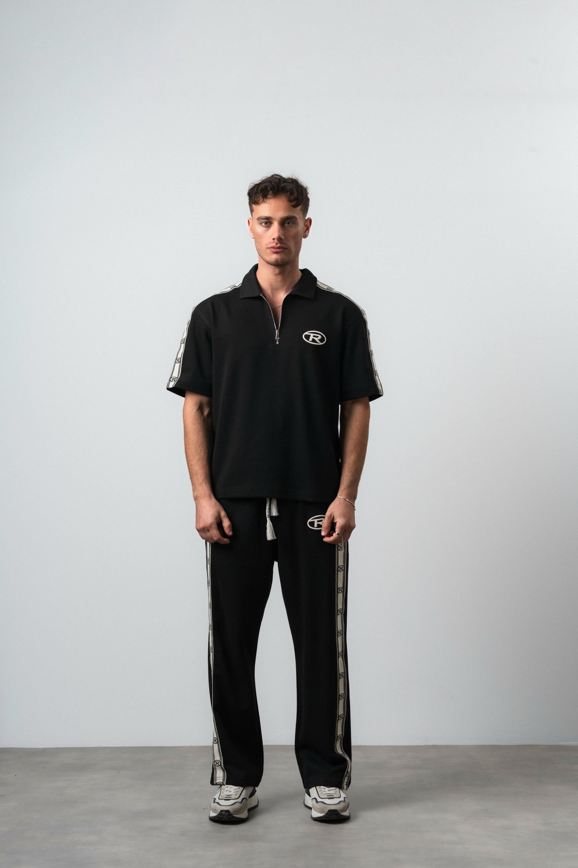 R Striped Regular Fit Tracksuit Black