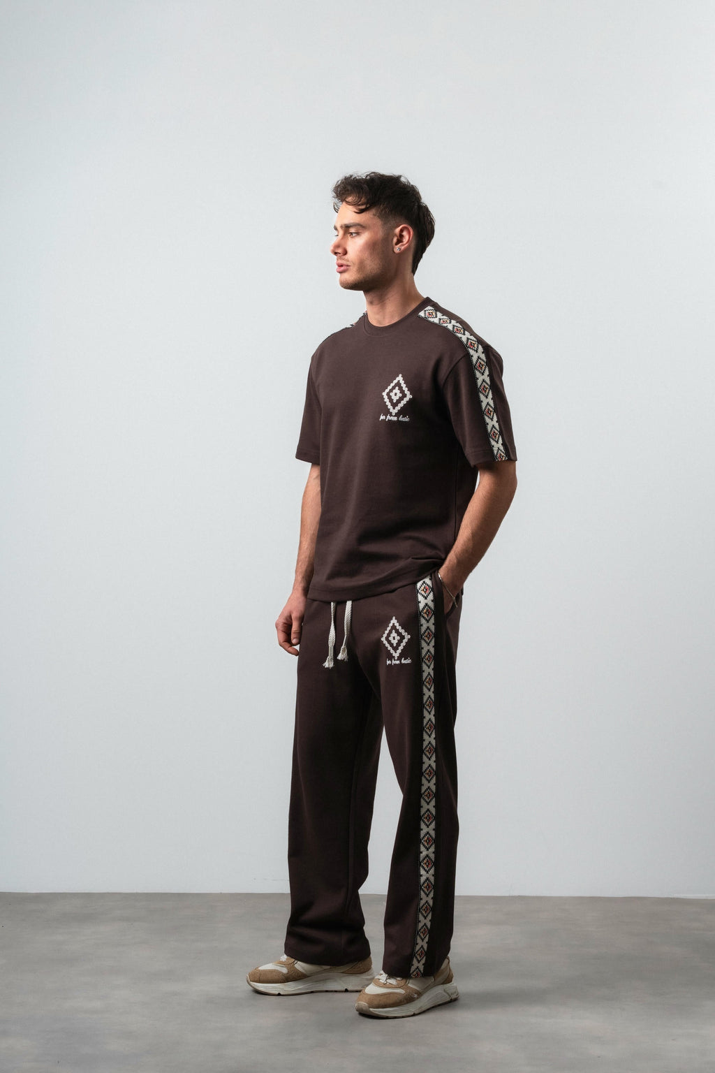 FFB Ethnic Striped Regular Fit Tracksuit Brown