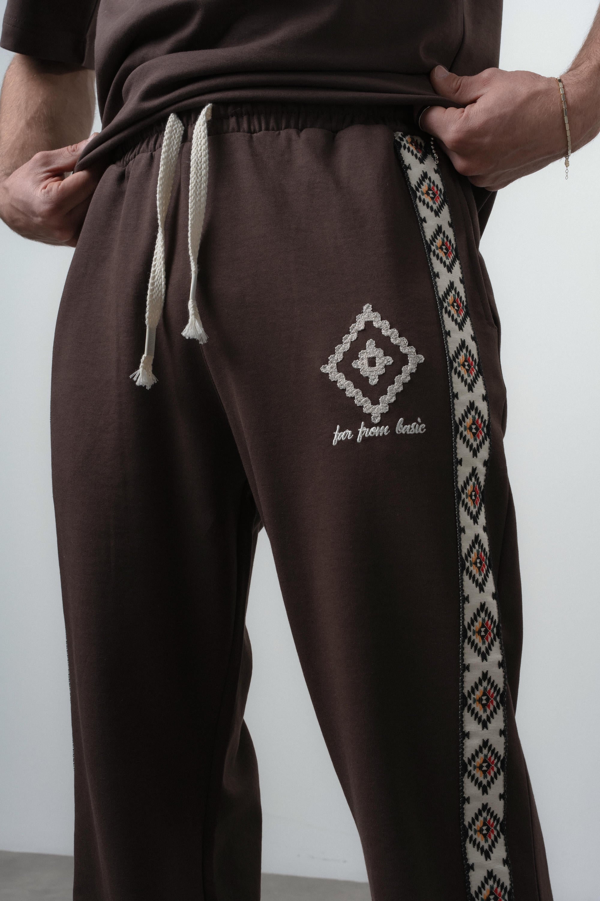 FFB Ethnic Striped Regular Fit Tracksuit Brown