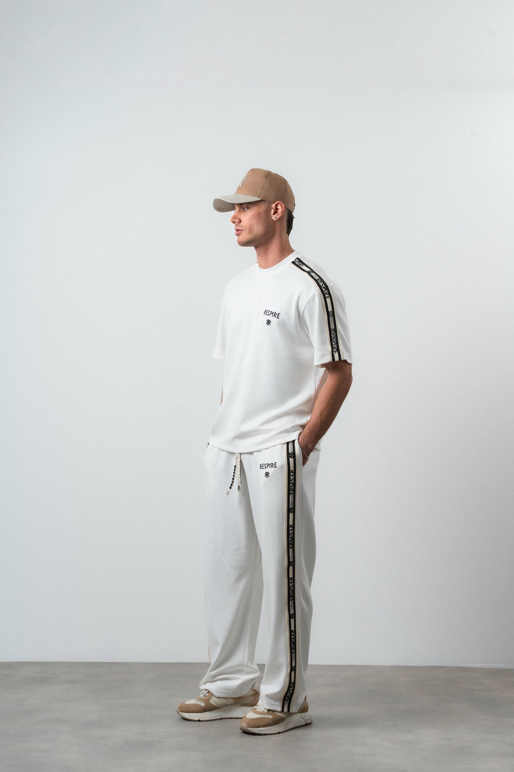 Respire Striped Regular Fit Tracksuit Ecru