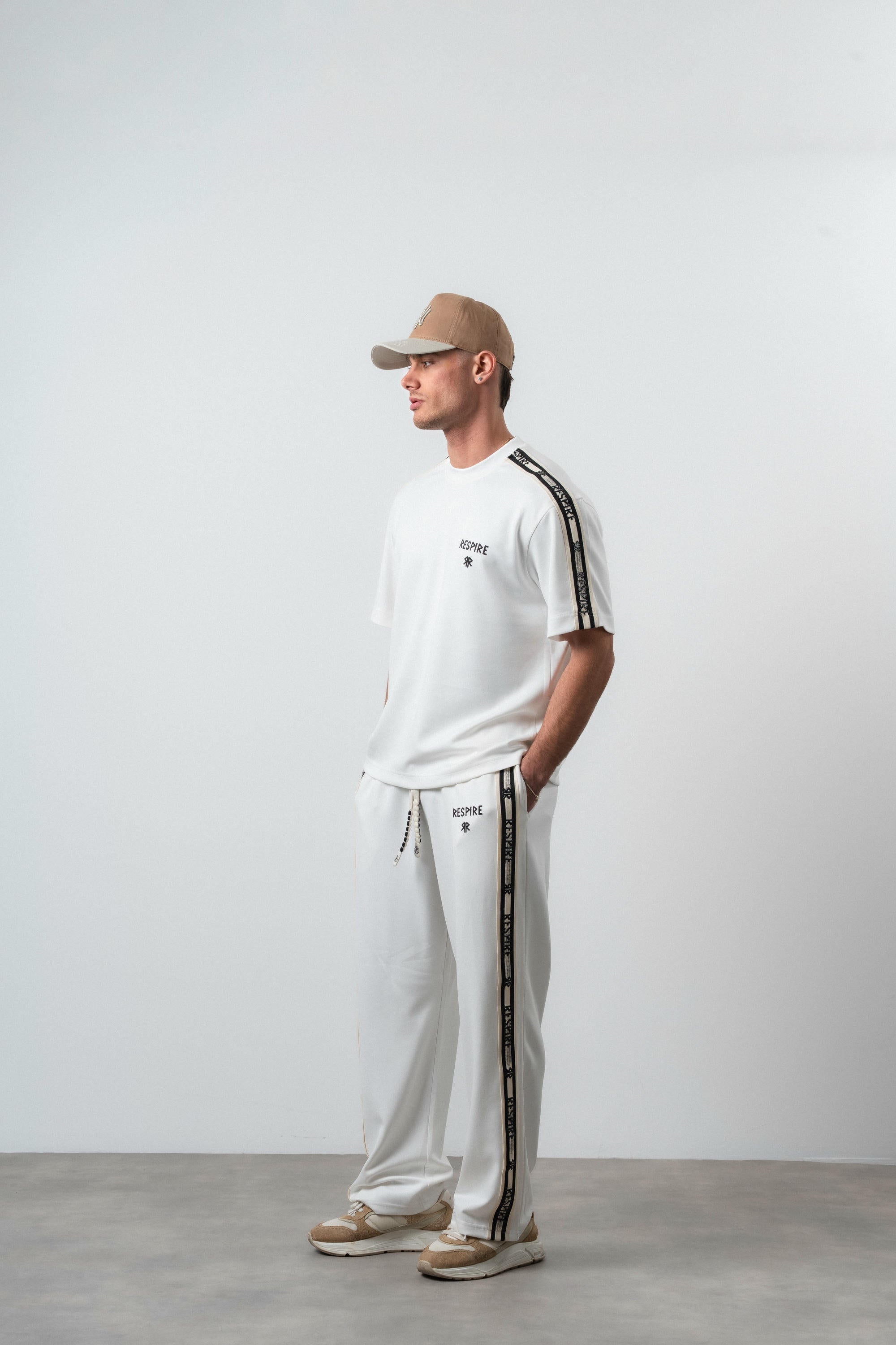 Respire Striped Regular Fit Tracksuit Ecru