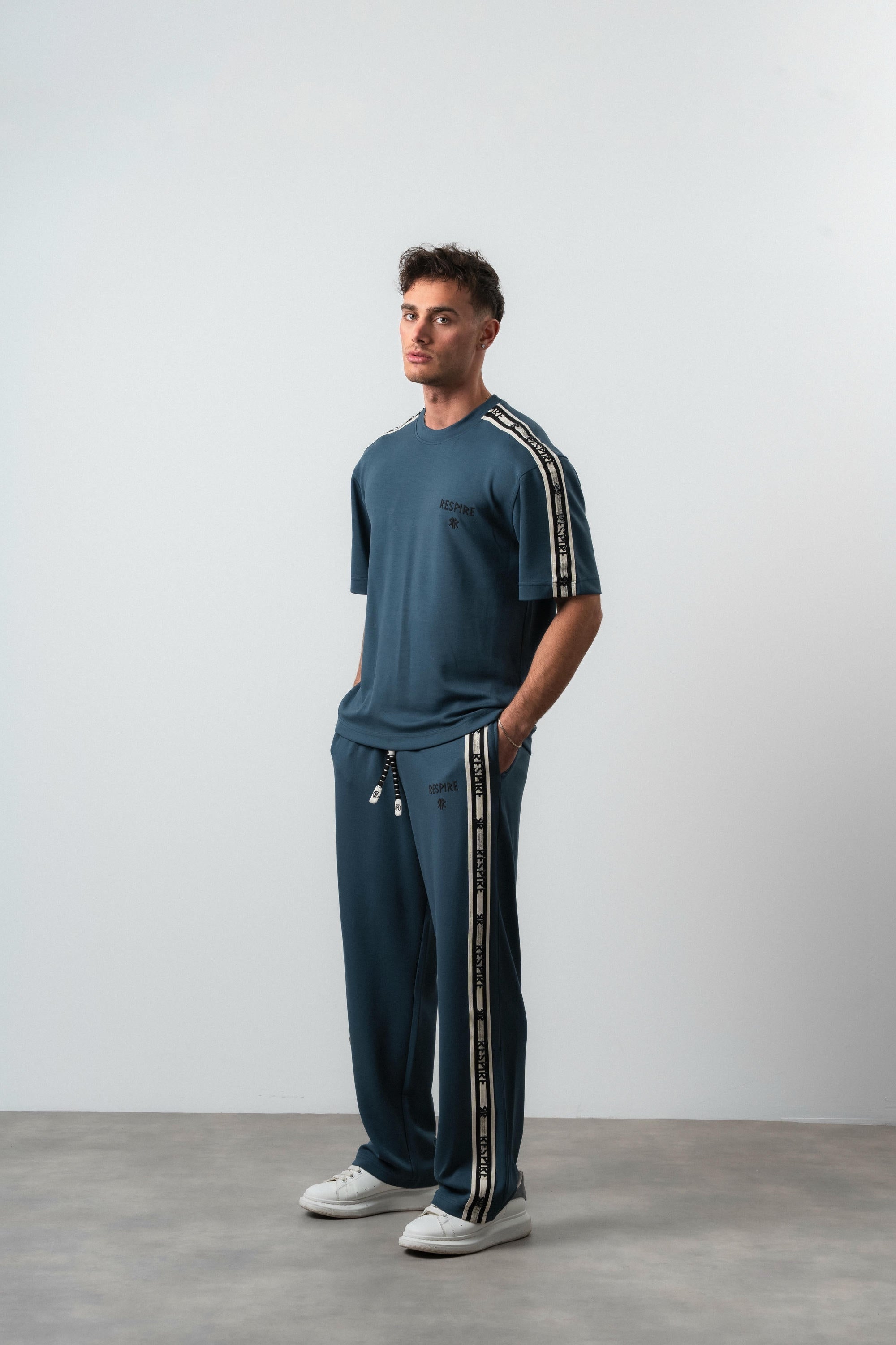 Respire Striped Regular Fit Tracksuit Petrol Blue
