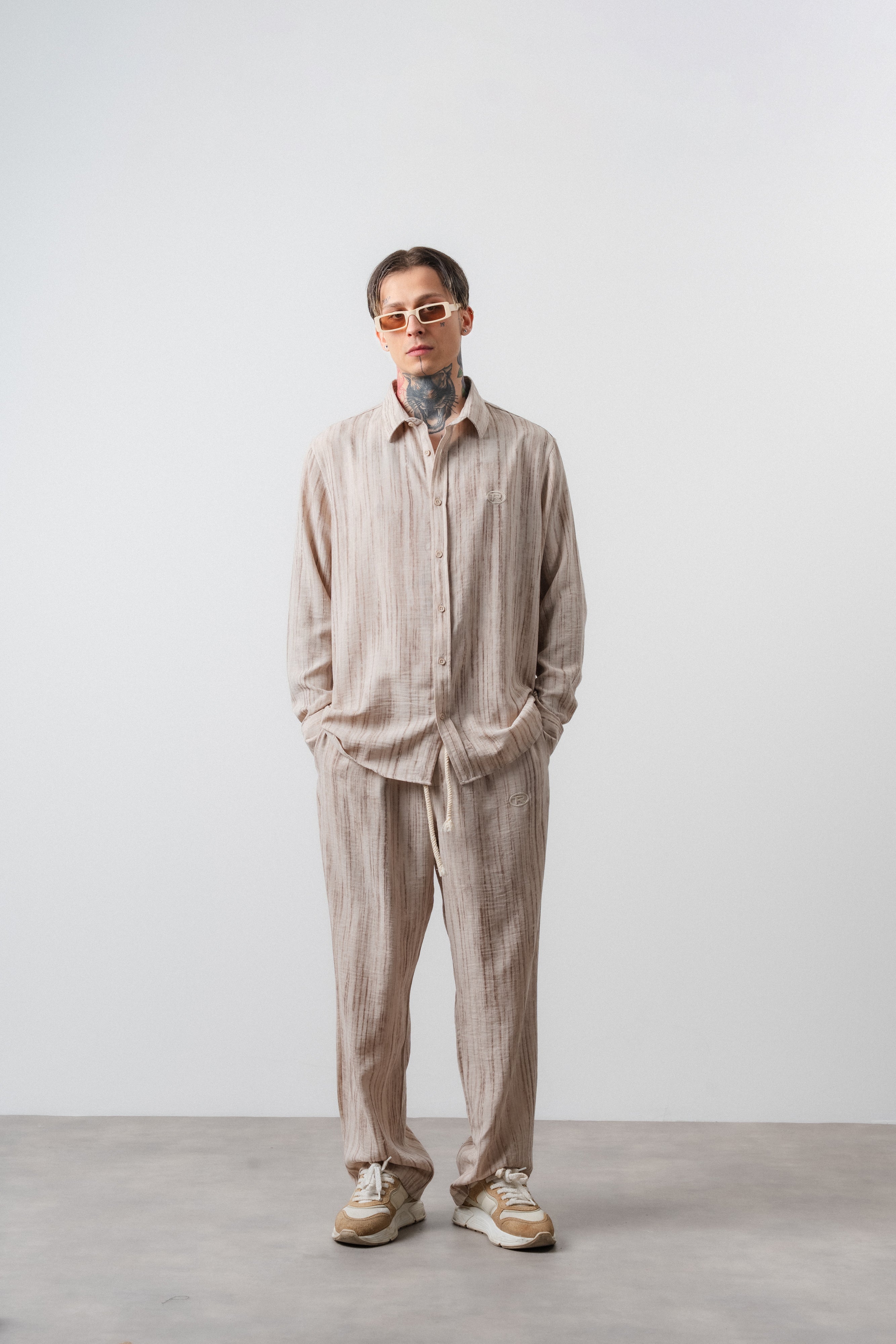 R Embroidered Oversized Tracksuit Beige