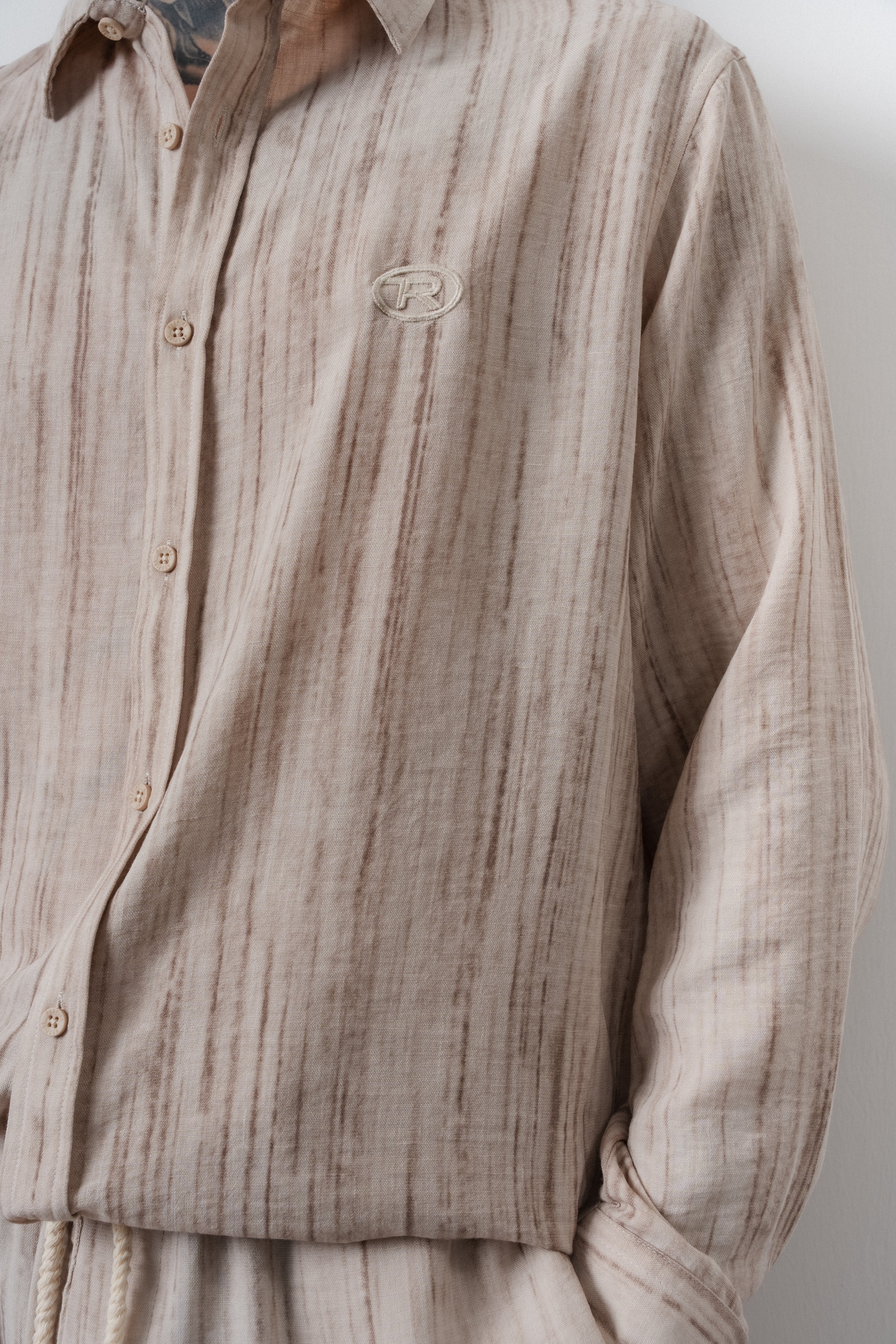R Embroidered Oversized Tracksuit Beige
