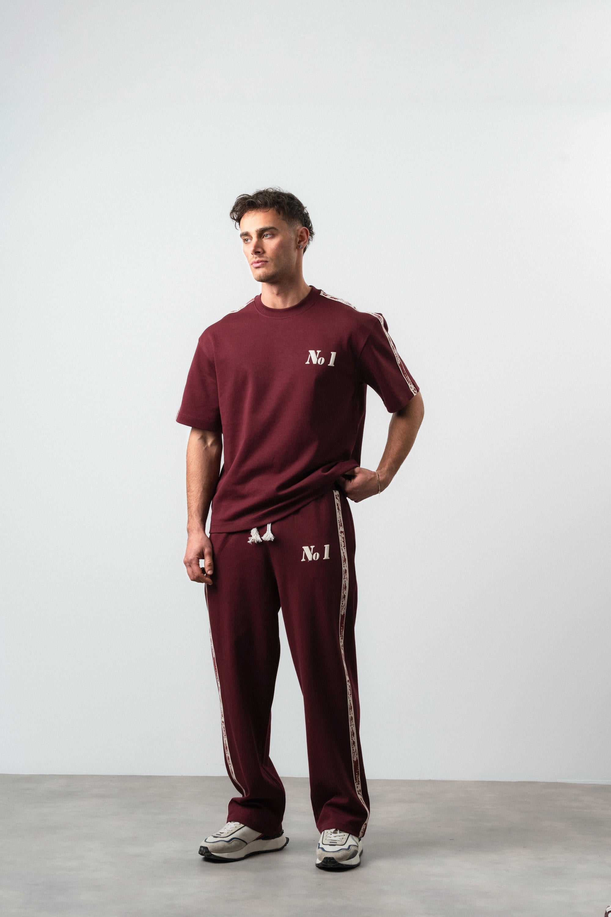 No1 Striped Regular Fit Tracksuit Burgundy
