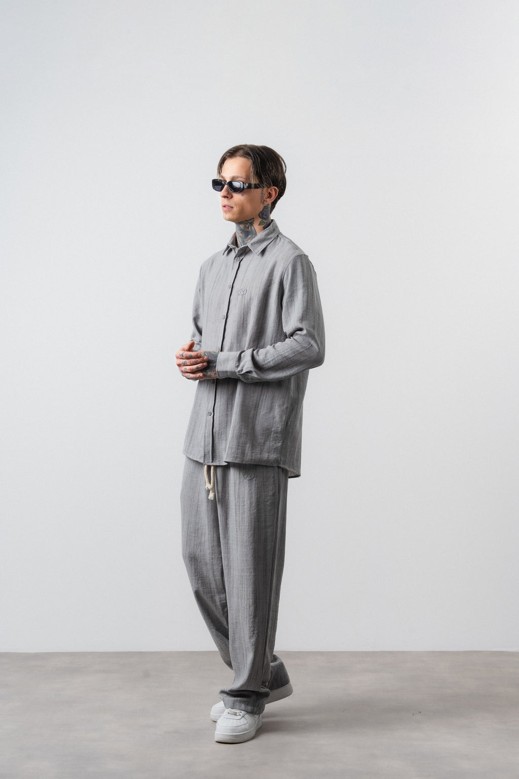 R Embroidered Oversized Tracksuit Gray