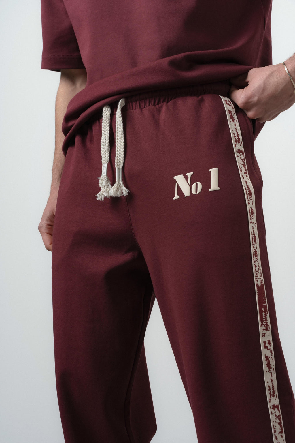 No1 Striped Regular Fit Tracksuit Burgundy