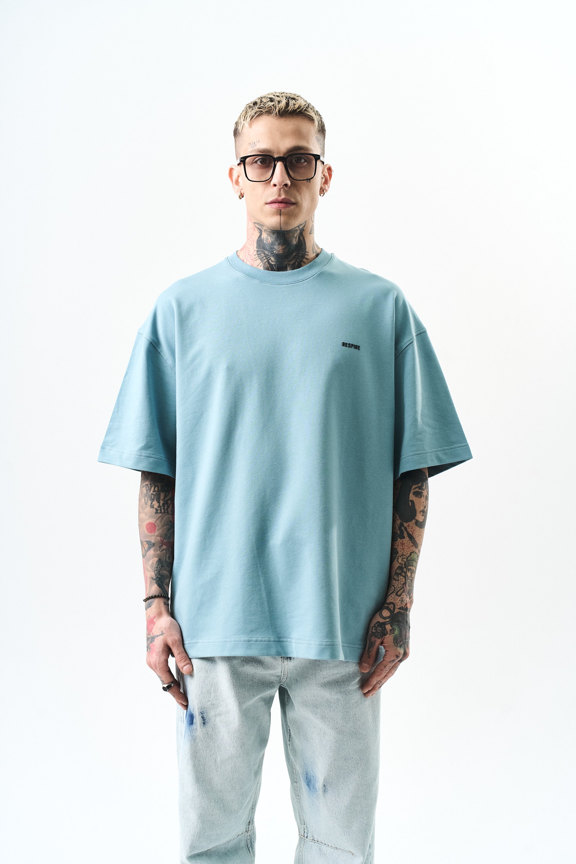 Respire Injection Printed Oversized T-Shirt Light Blue