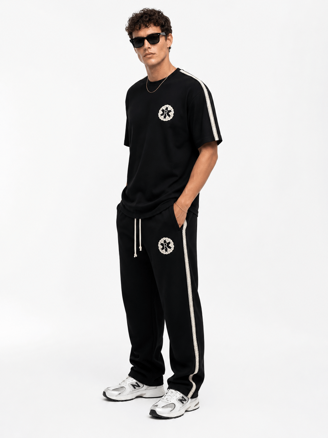 R Embroidered Regular Fit Tracksuit Black