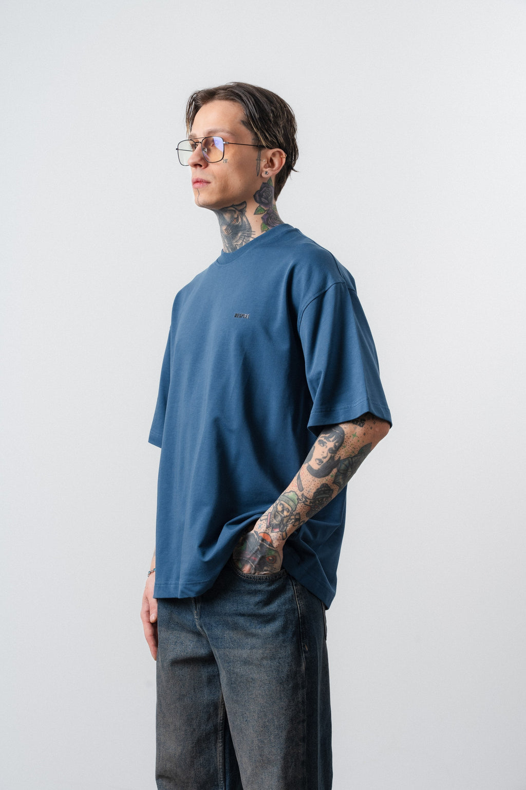 Respire Injection Printed Oversized T-Shirt Navy Blue