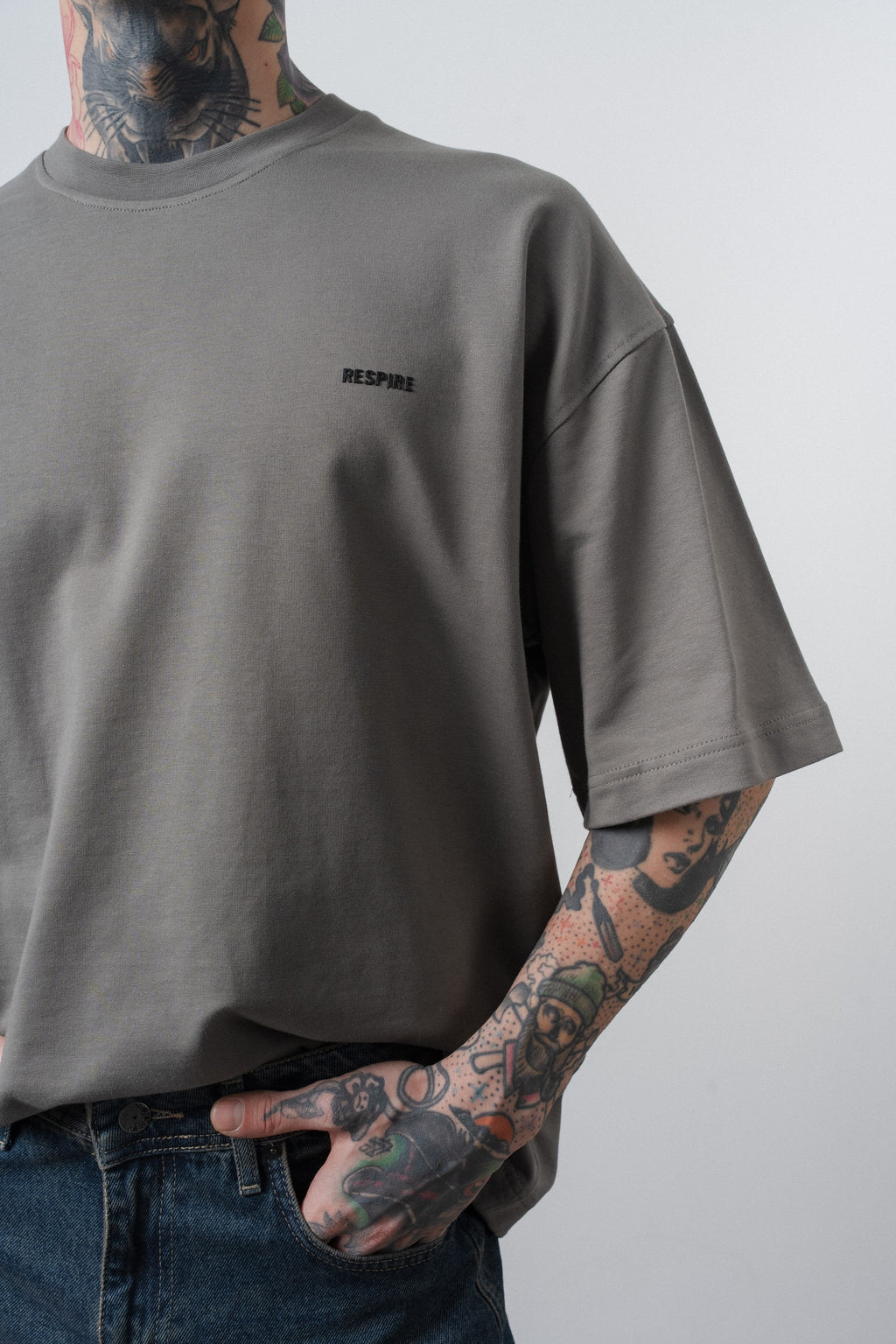 Respire Injection Printed Oversized T-Shirt Khaki