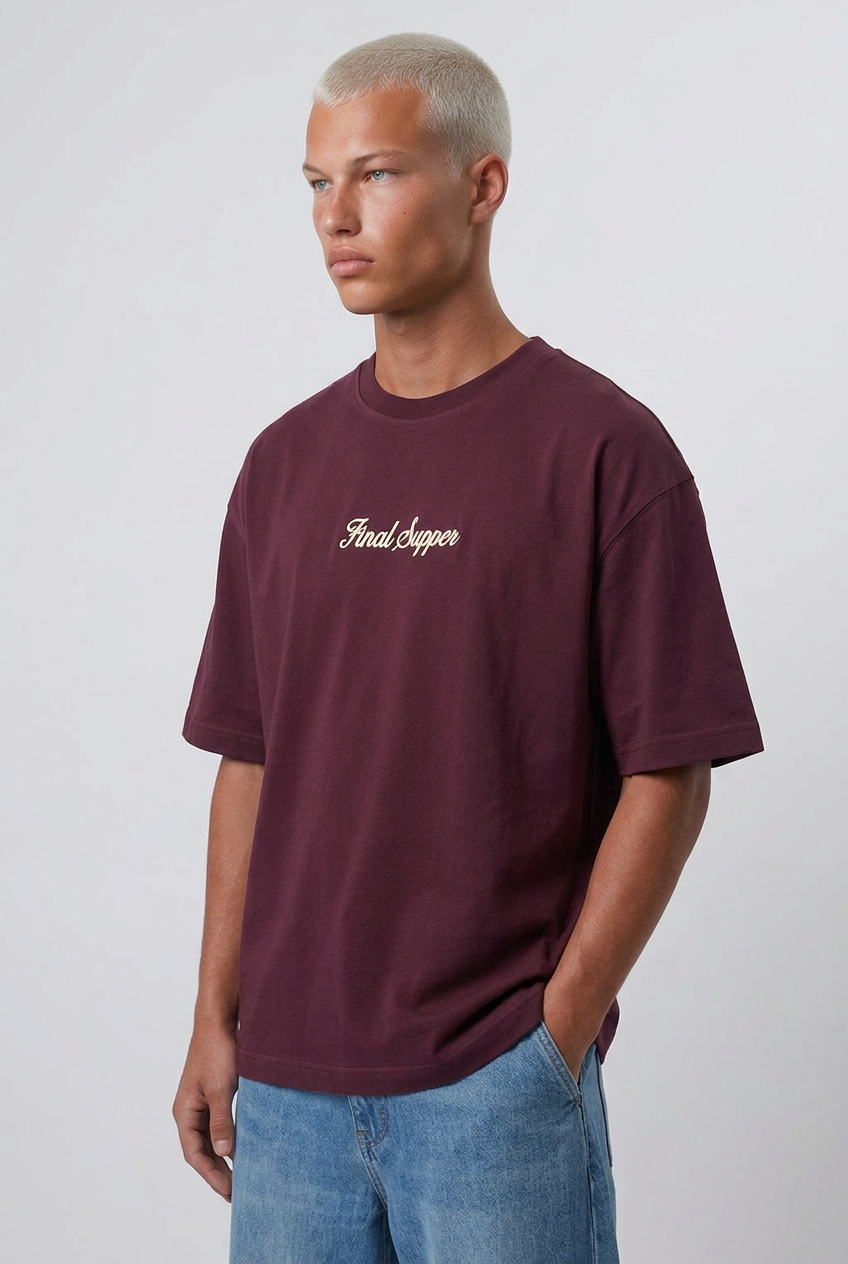 Final Supper Oversized T-Shirt Burgundy