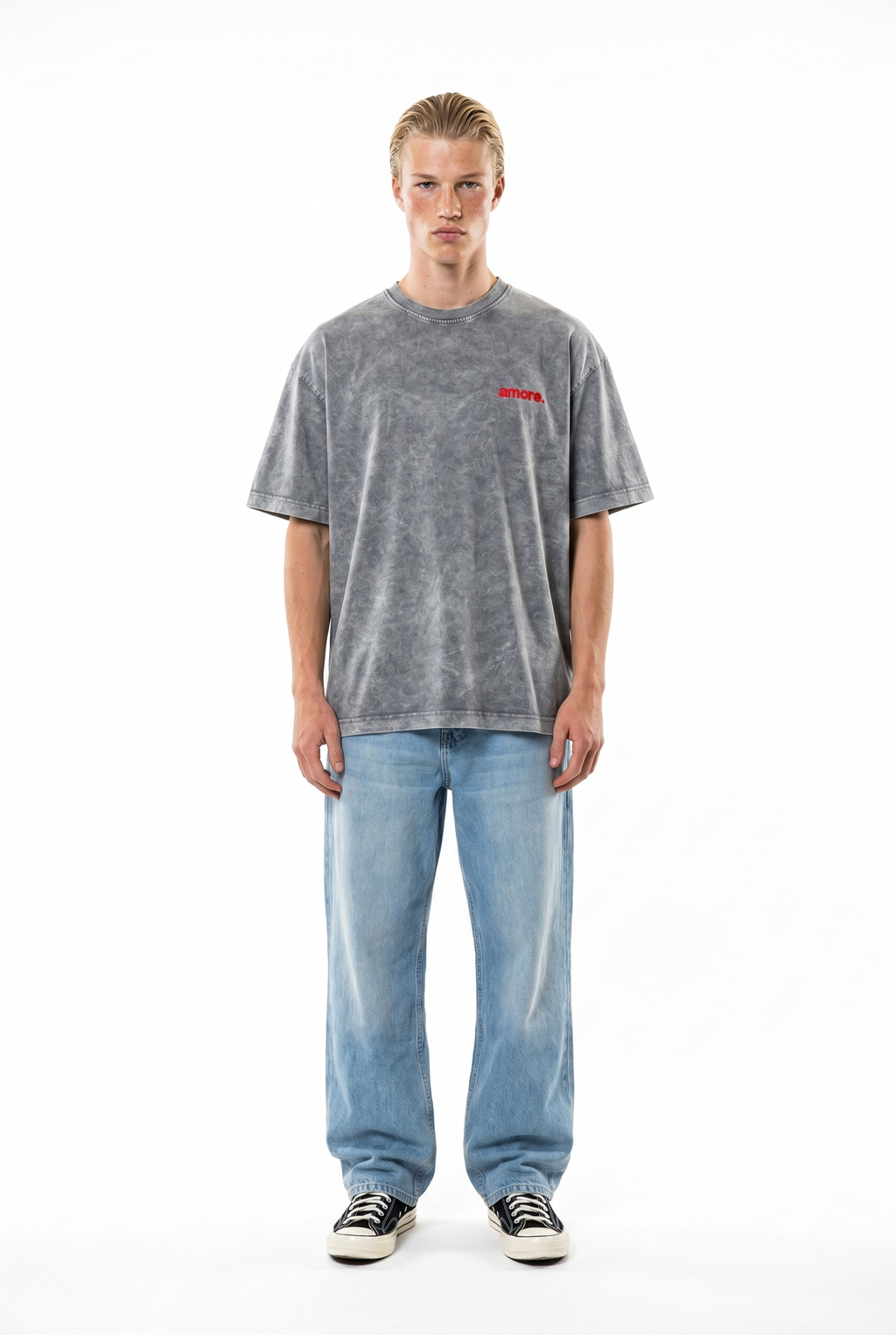 Amore Washed Oversized T-Shirt Gray